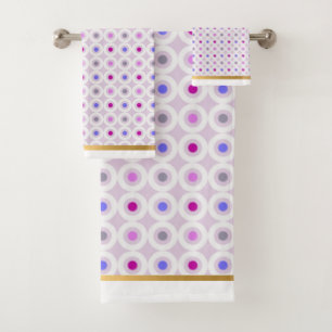 PURPLE PINK GEOMETRIC CIRCLES BATHROOM TOWEL SET