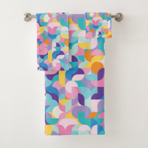 Purple & Pink Geometric Pattern Bath Towel Set