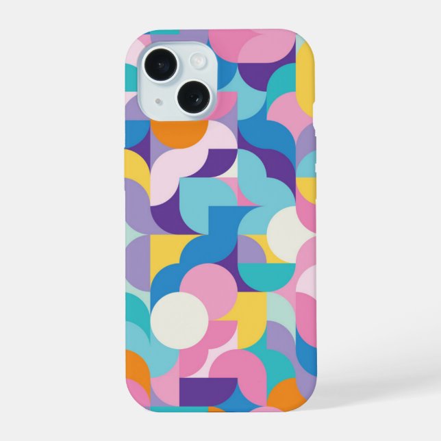 Purple & Pink Geometric Pattern iPhone 15 Case (Back)