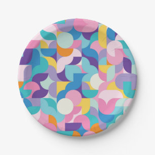 Purple & Pink Geometric Pattern Paper Plate