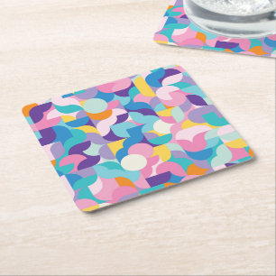 Purple & Pink Geometric Pattern Square Paper Coaster