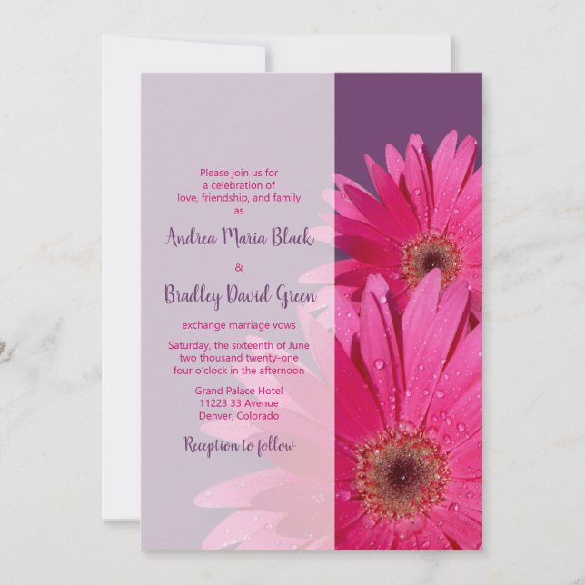 Purple Pink Gerbera Daisy Wedding Invitation (Front)