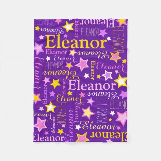 Purple pink girls name Eleanor stars pattern Fleece Blanket (Front)