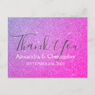 Purple Pink Glitter and Sparkle Thank You Postcard