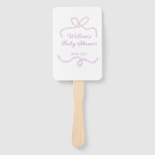 purple pink glitter bow baby shower name date eleg hand fan