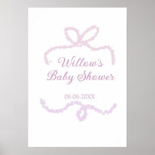 purple pink glitter bow baby shower name date eleg poster