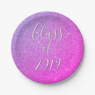 Purple - Pink Glitter Class of Graduation Paper Plate