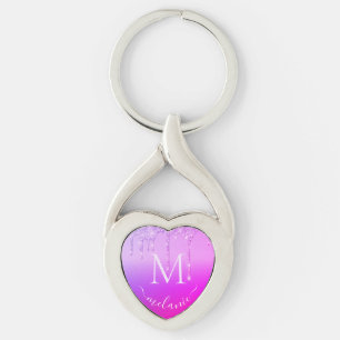 Purple Pink Glitter Custom Letter Name Keychain