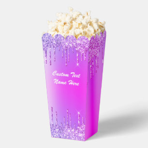 Purple Pink Glitter Custom Text Name Popcorn Box