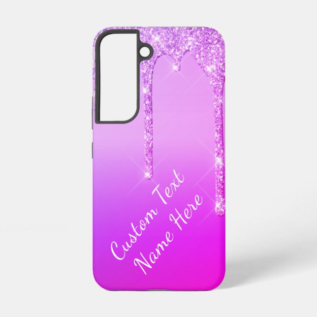 Purple Pink Glitter Custom Text Your Name Samsung Galaxy S22 Case (Back)