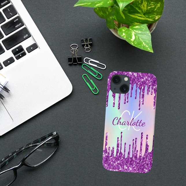 Purple pink glitter drips holographic name Case-Mate iPhone case (Creator Uploaded)