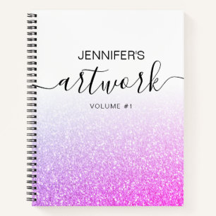 Purple Pink Glitter Girly Ombre Sketchbook Name Notebook