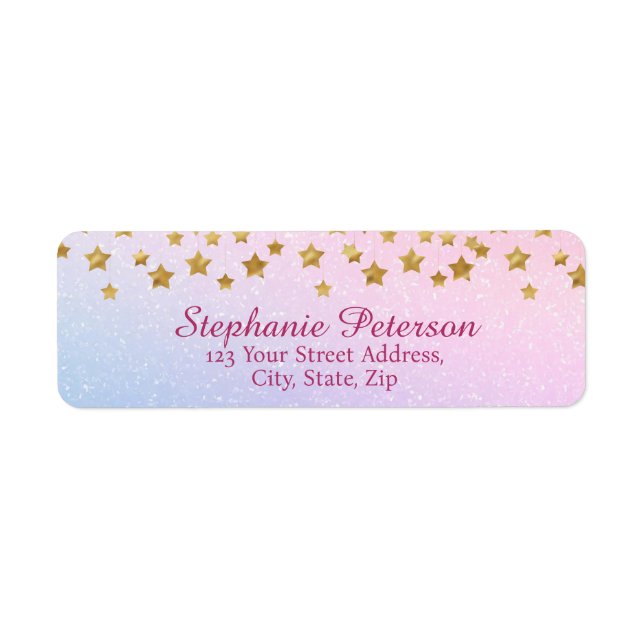 Purple Pink Glitter Gold Stars Return Address (Front)