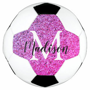 Purple Pink Glitter Ombre Monogram Personalised Soccer Ball