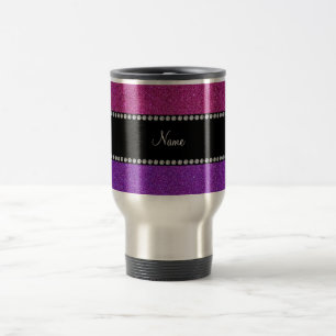 Purple pink glitter personalised name travel mug