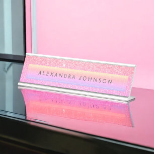 Purple Pink Glitter Sparkle Girly Modern Desk Name Plate