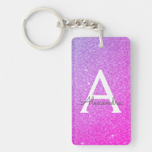Purple Pink Glitter & Sparkle Monogram Key Ring
