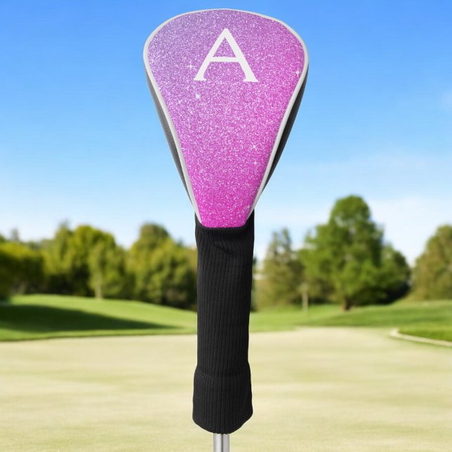Purple Pink Glitter & Sparkle Monogram Name Golf Head Cover (Creator Uploaded)