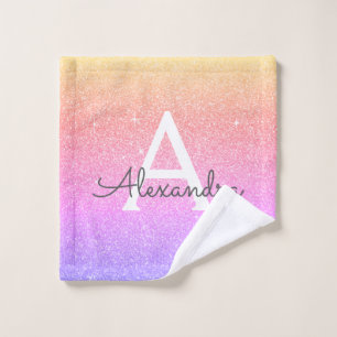 Purple Pink Glitter & Sparkle Monogram Wash Cloth