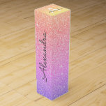 Purple Pink Glitter & Sparkle Monogram Wine Box<br><div class="desc">Gold,  Purple and Pink Rainbow Pastel Ombre Faux Glitter and Sparkle Elegant Wine Gift Box. This Wine Gift Box can be customised to include your initial and first name and makes a great birthday party,  anniversary,  bachelorette party,  bridal shower gift.</div>
