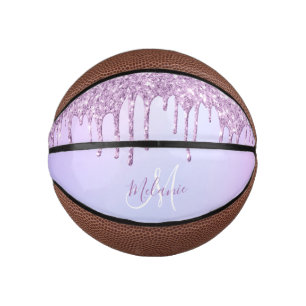 Purple Pink Glitter Sparkles personalised Girly  M Mini Basketball