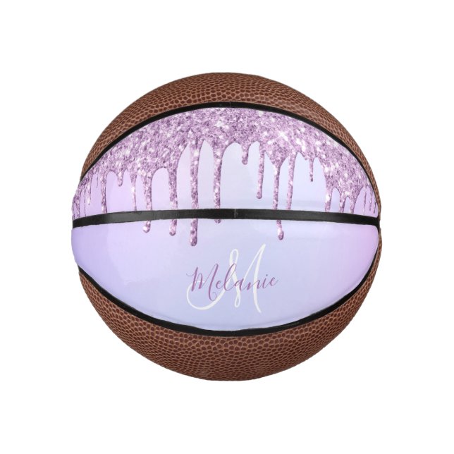 Purple Pink Glitter Sparkles personalised Girly  M Mini Basketball (Front)