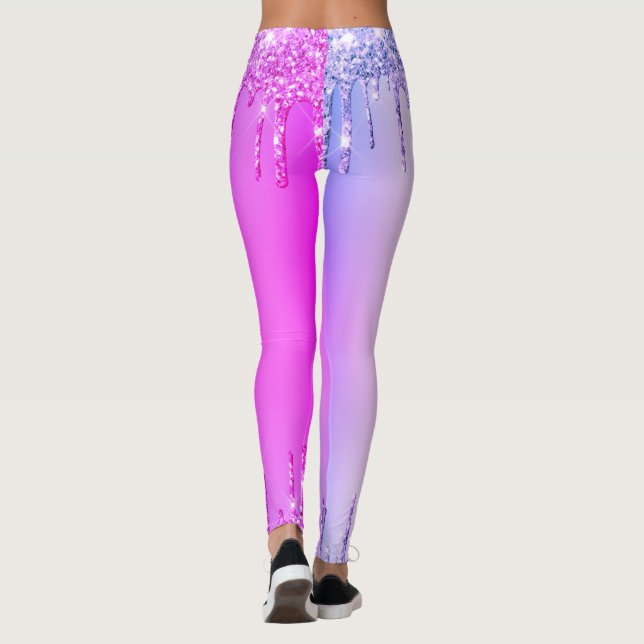 Purple Pink Glitter Sparkly Drips Party Leggings (Back)