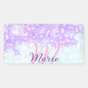 Purple pink glitter star monogram add letter text banner