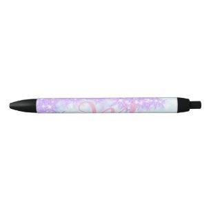 Purple pink glitter star monogram add letter text black ink pen
