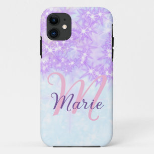 Purple pink glitter star monogram add letter text Case-Mate iPhone case