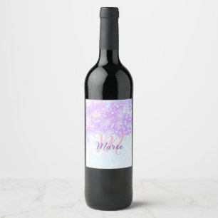 Purple pink glitter star monogram add letter text wine label