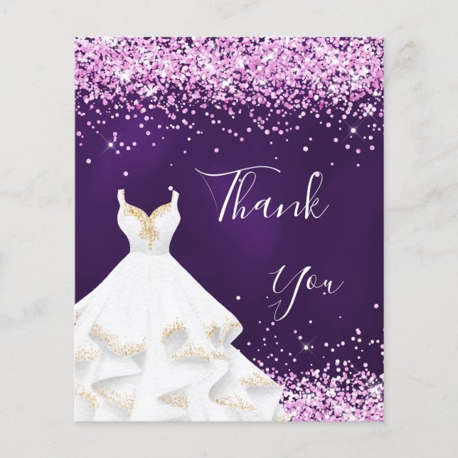 Purple pink glitter white dress thank you budget flyer (Front)
