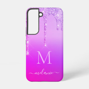 Purple Pink Glitter Your Name Letter Personalised Samsung Galaxy Case