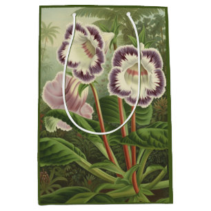 Purple Pink Gloxinia Botanical Floral Tropical Art Medium Gift Bag