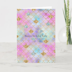 Purple Pink Gold Aqua Glitter Mermaid Sparkle Card