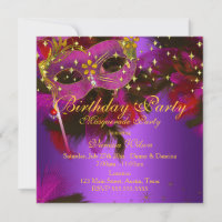 Purple Pink Gold Feather Mask Masquerade Party