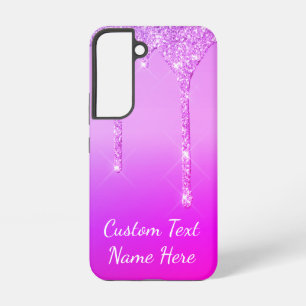 Purple Pink Gold Glitter Drips Custom Text Name Samsung Galaxy Case