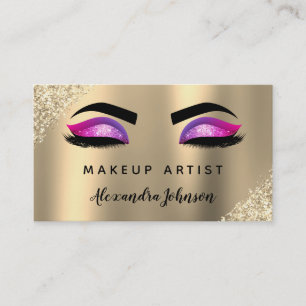 Purple Pink Gold Glitter Sparkle Makeup Artist Business Card