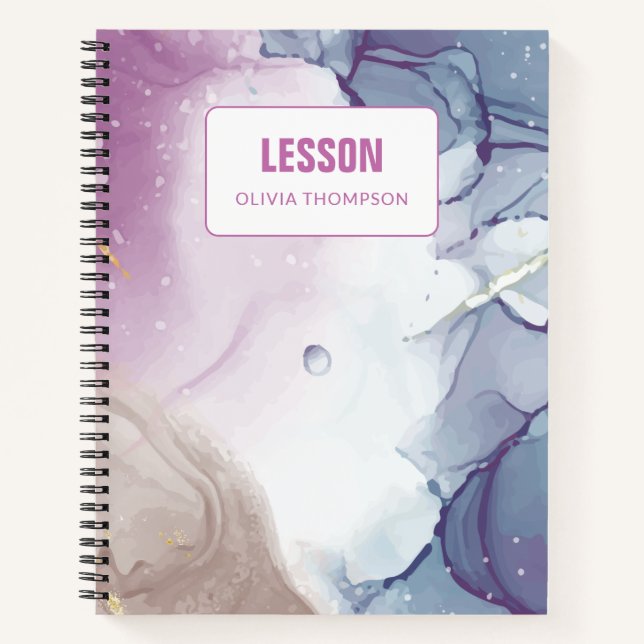 Purple Pink Gold Ink Personalised Lesson  Notebook (Front)