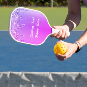 Purple Pink Gold Sparkle Text Pickleball Paddle