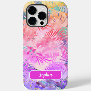 Purple Pink Gold Teal Tropical Leaves, Script Name Case-Mate iPhone 14 Pro Max Case