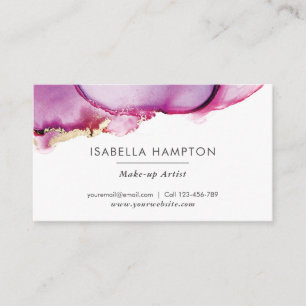 Purple pink gold watercolor ink business card