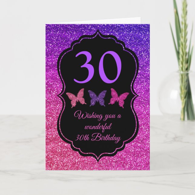 Purple & Pink Gradient Glitter Birthday Card (Front)