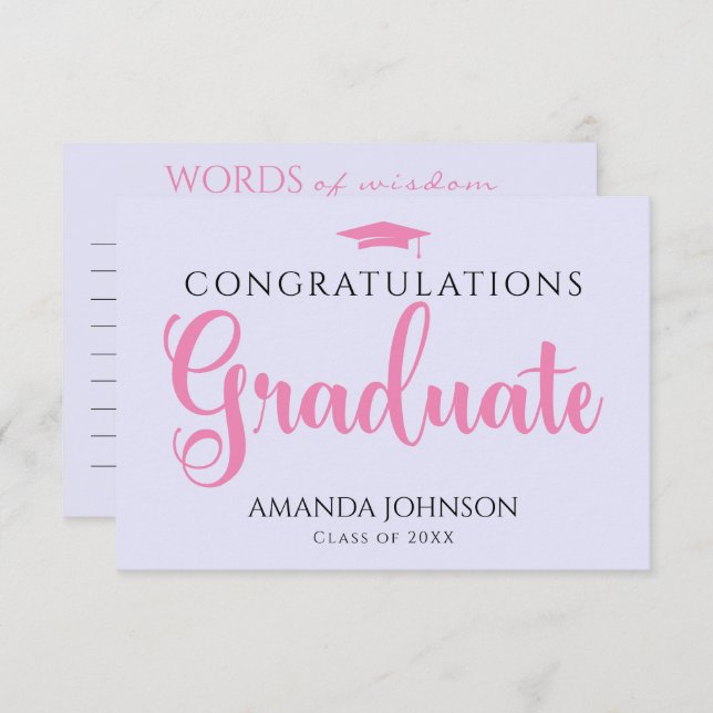 Purple Pink Graduate Words of Wisdom Graduation Enclosure Card (Front/Back)