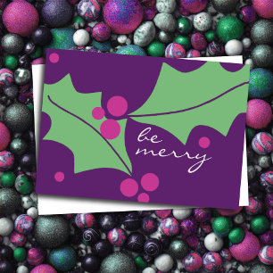 Purple Pink Green Be Merry Holly Holiday