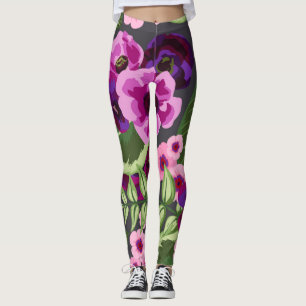 Purple, Pink, Green Floral Leggings