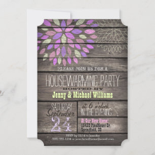 Purple, Pink, Green Rustic Housewarming Party Invitation