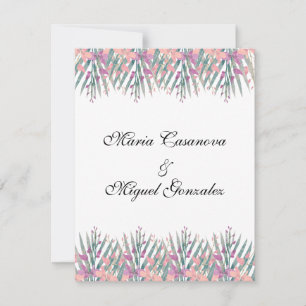  purple pink green  watercolor flowers invitation