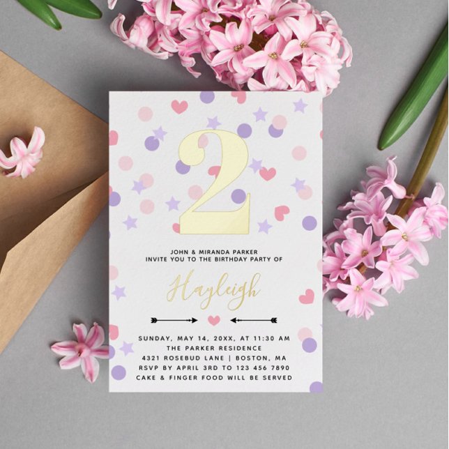 Purple Pink Heart Confetti Toddler Kid Birthday (Creator Uploaded)