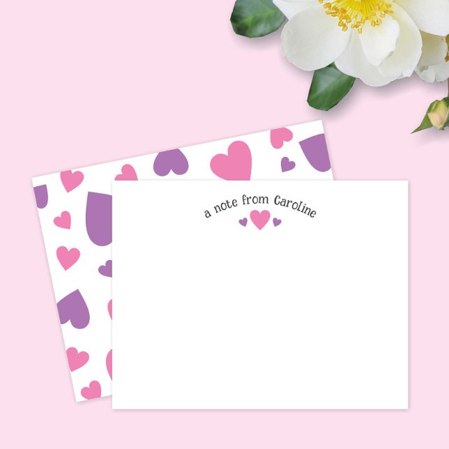Purple & Pink Hearts Cute Girly Note Card (Creator Uploaded)